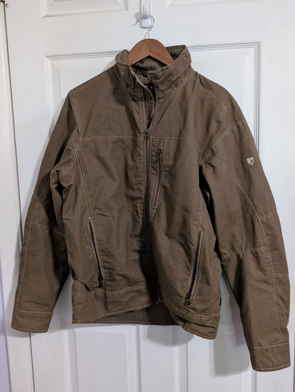Kuhl Mens Burr Jacket Full Zip Brown/Green Canvas Pockets #1052 Size Medium